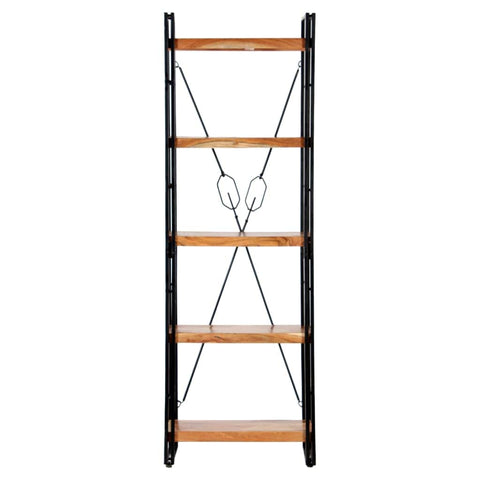 5-Tier Bookcase Solid Rough Mango, Steel