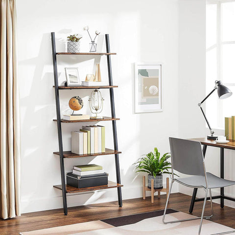 5-Tier Bookshelf Rack, Rustic Brown And Black