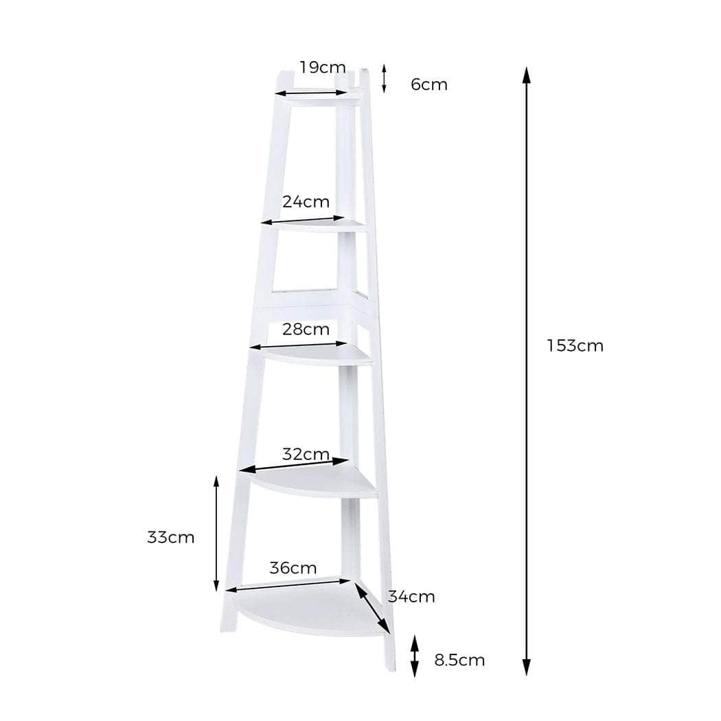 5 Tier Corner Shelf Wooden Storage White