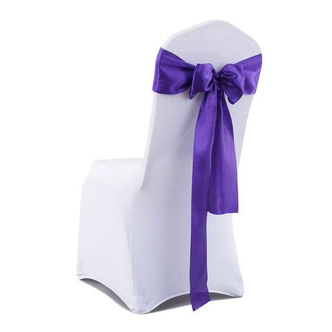 50x Table Runners Coloured Satin Chair Eggplant