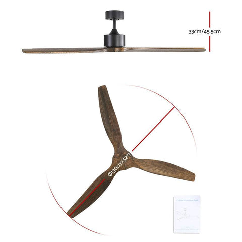 52'' Ceiling Fan Ac Motor 3 Blades W/Remote - Dark Wood