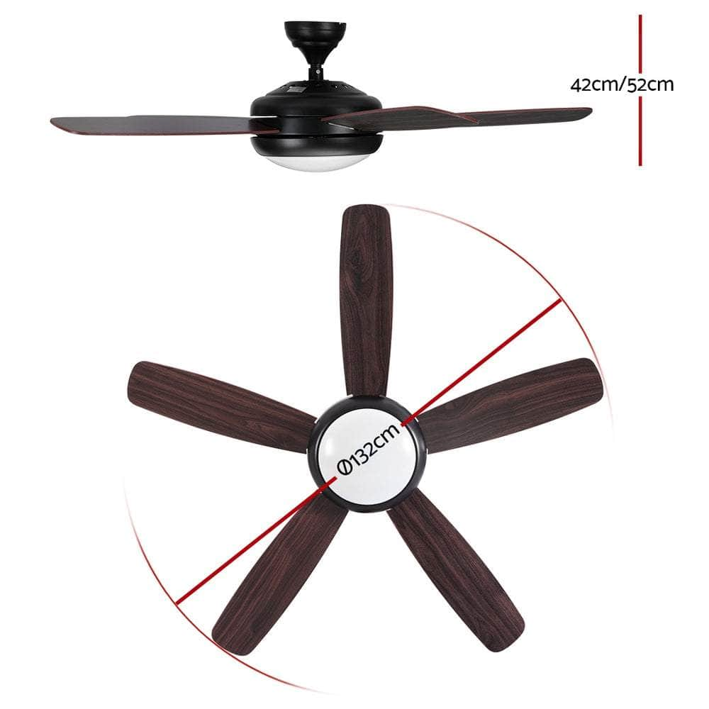 52'' Ceiling Fan Ac Motor 5 Blades W/Light - Dark Wood