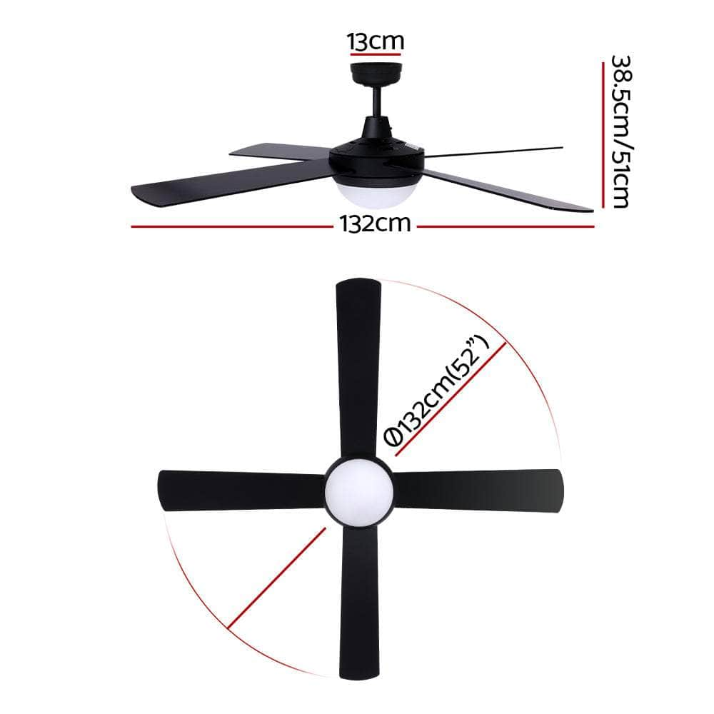 52'' Ceiling Fan Ac Motor W/Light W/Remote - Black