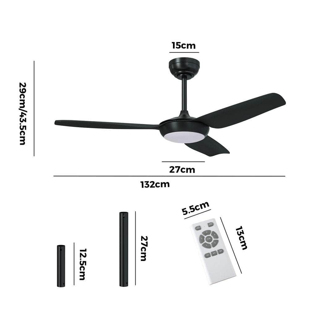 52" Ceiling Fan with Light DC Remote Control 5 Speed Black/Wood