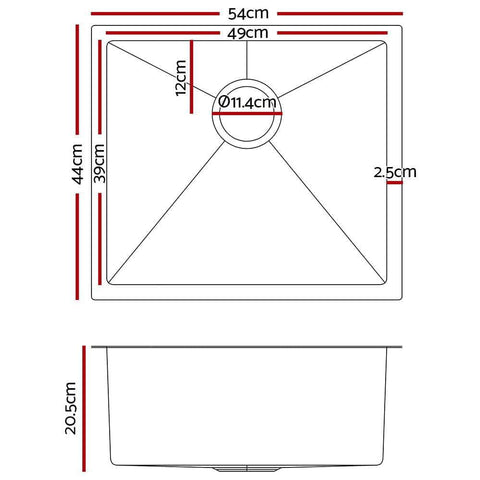 54Cm X 44Cm Stainless Steel Kitchen Sink Under/Top/Flush Mount Black