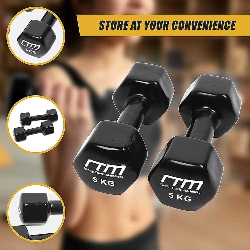 5Kg Dumbbells Pair Pvc Hand Weights Rubber Coated