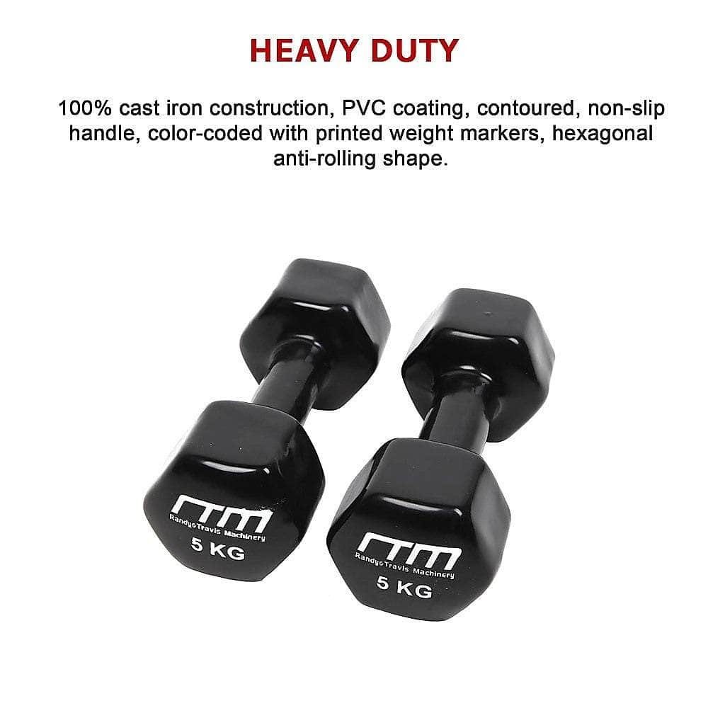 5Kg Dumbbells Pair Pvc Hand Weights Rubber Coated