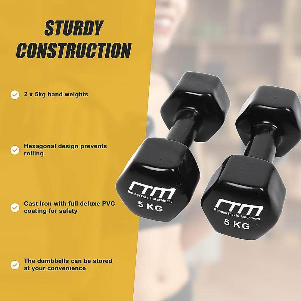 5Kg Dumbbells Pair Pvc Hand Weights Rubber Coated