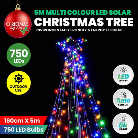 5m Tree Shaped LED Multicoloured Solar Lights & Metal Frame