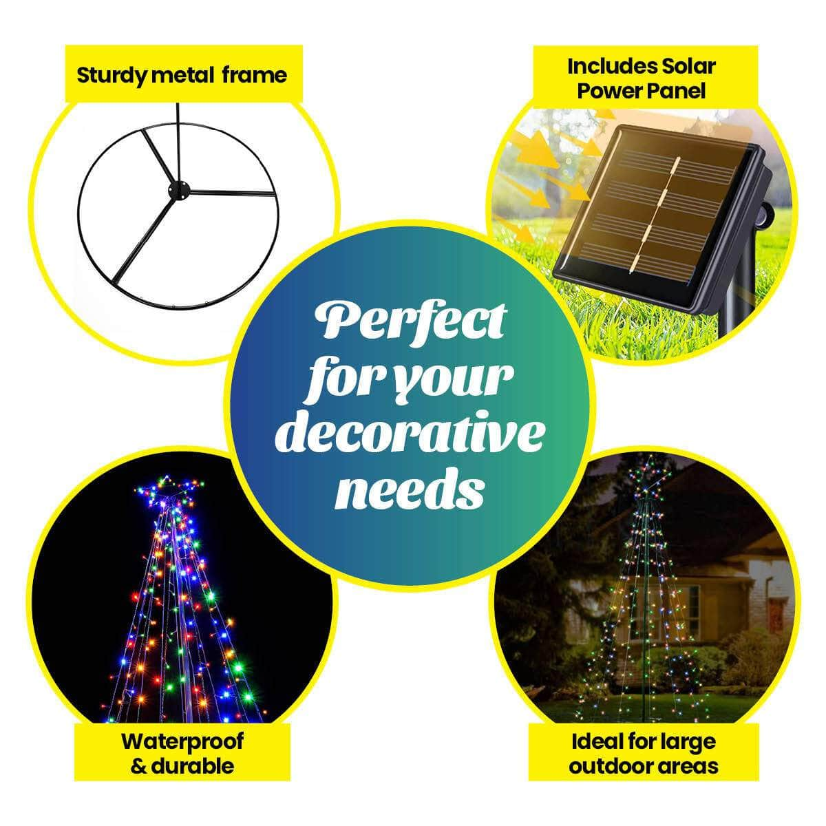 5m Tree Shaped LED Multicoloured Solar Lights & Metal Frame