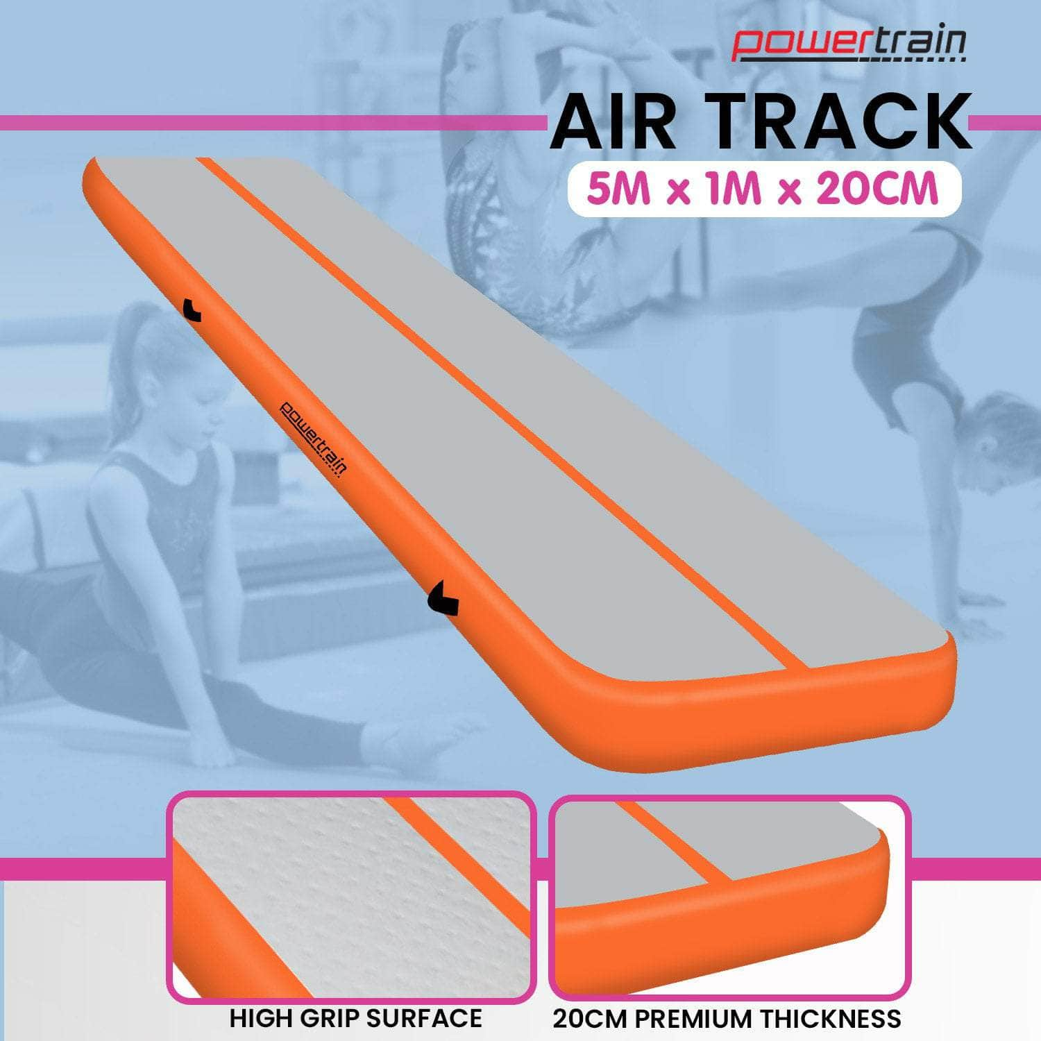 5m x 1m Air Track Inflatable Gymnastics Mat - Orange Grey