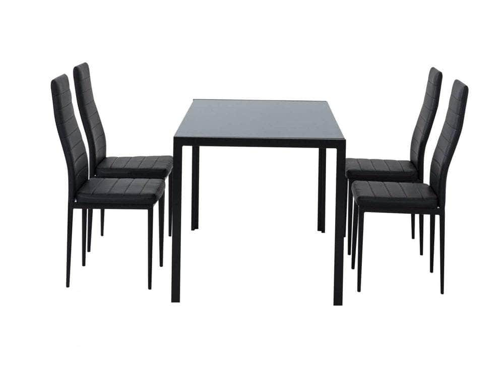 5PC Indoor Dining Table and Chairs Dinner Set Glass Leather Black