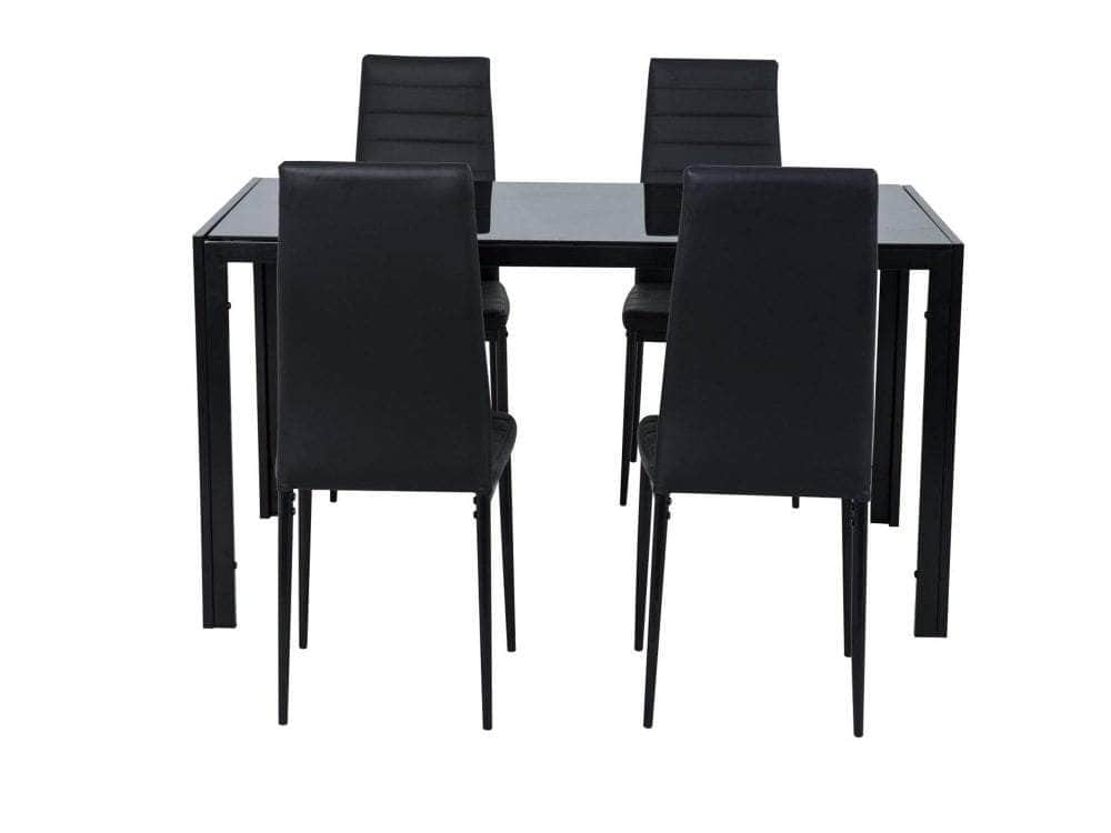 5PC Indoor Dining Table and Chairs Dinner Set Glass Leather Black