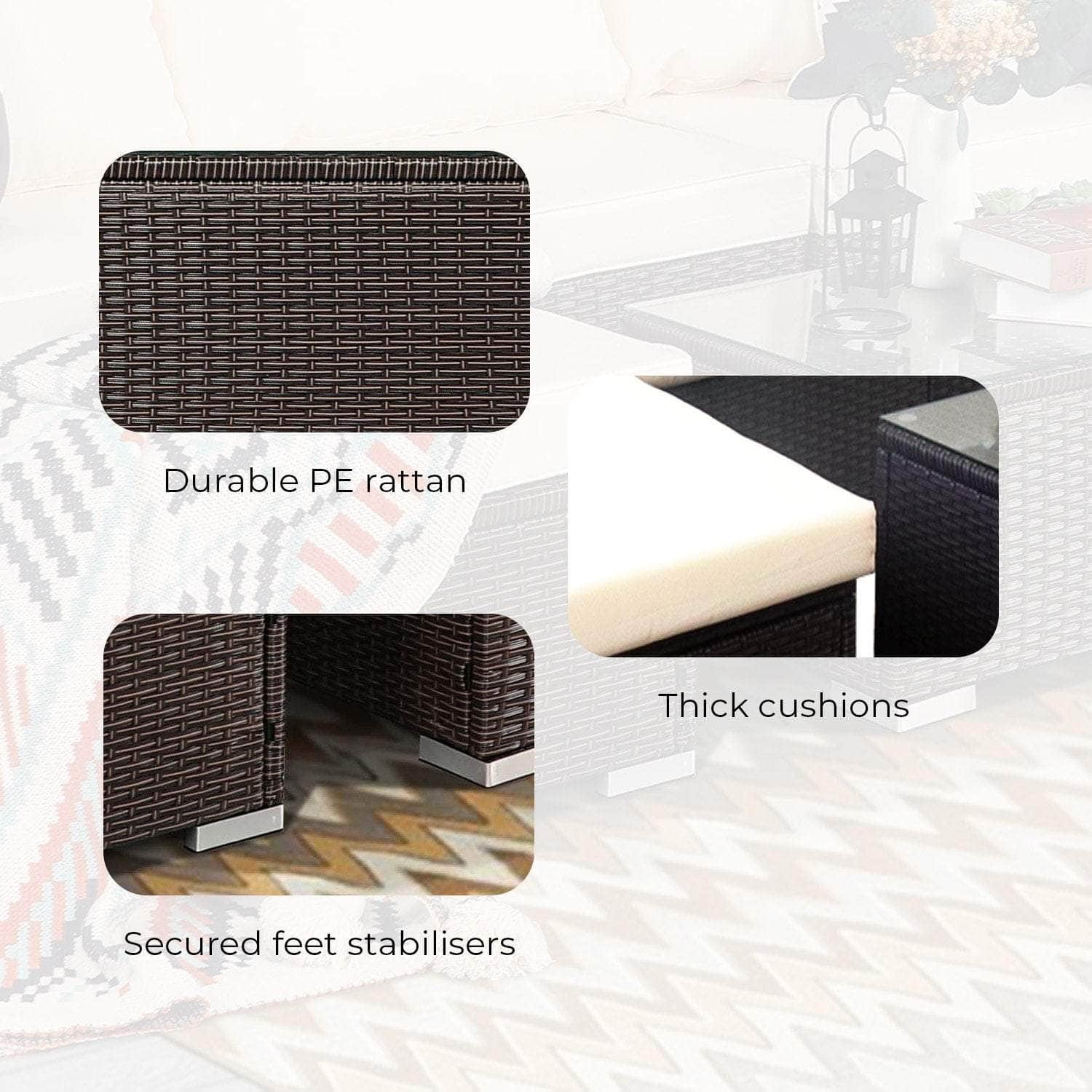 5pc Modular Outdoor Lounge Set PE Rattan - Brown