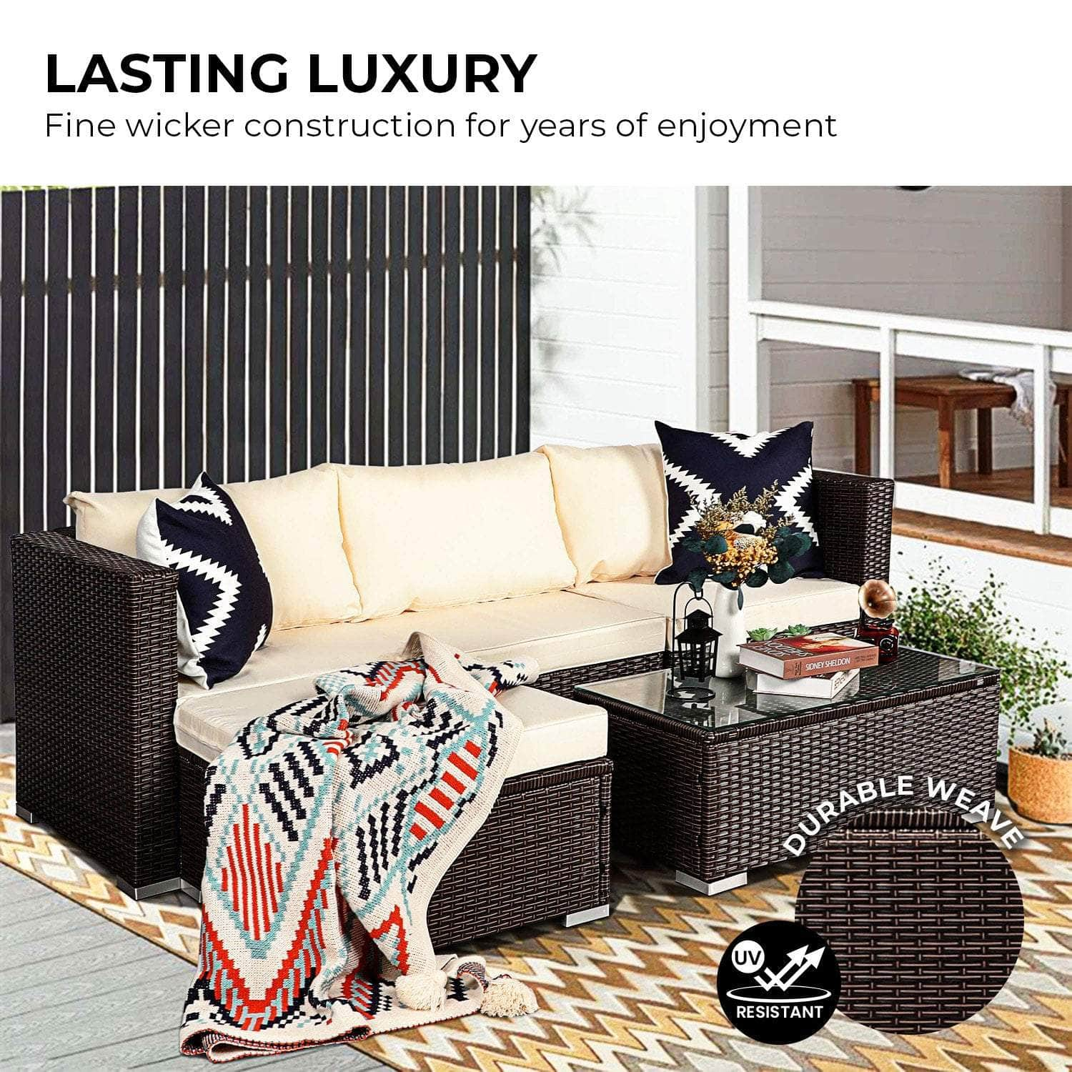 5pc Modular Outdoor Lounge Set PE Rattan - Brown