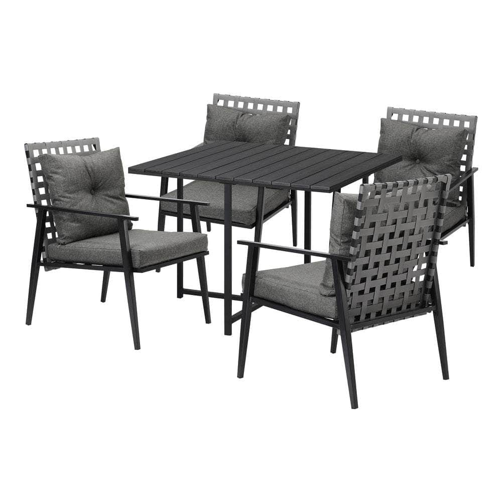 5PCS Outdoor Dining Set and Rattan Chairs(Black Table)