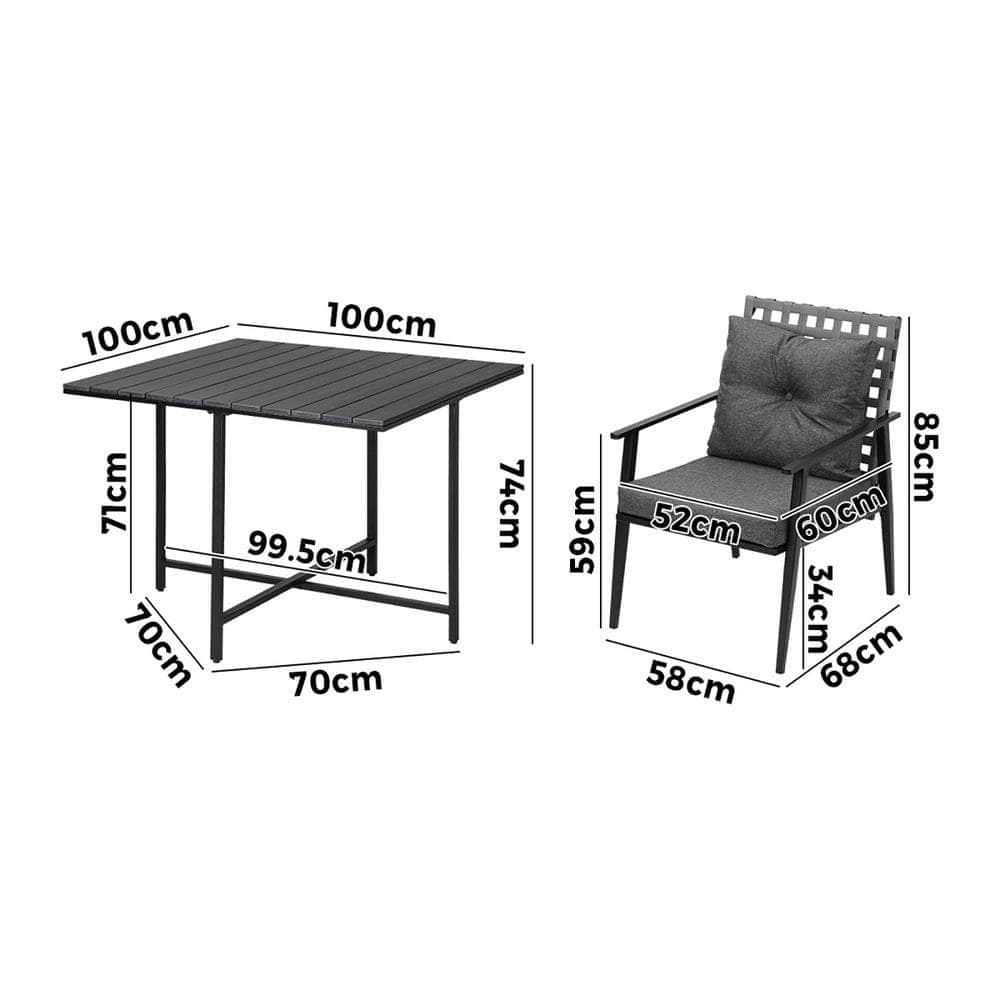 5PCS Outdoor Dining Set and Rattan Chairs(Black Table)