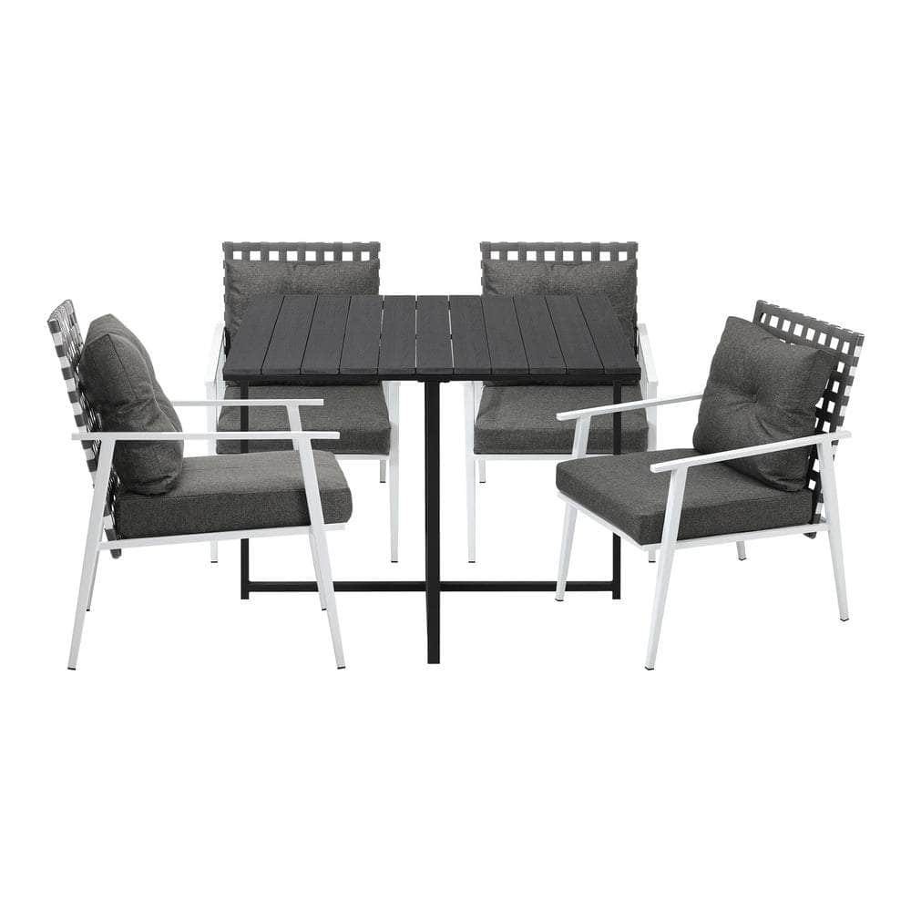 5PCS Outdoor Dining Set and Rattan Chairs(Black Table)