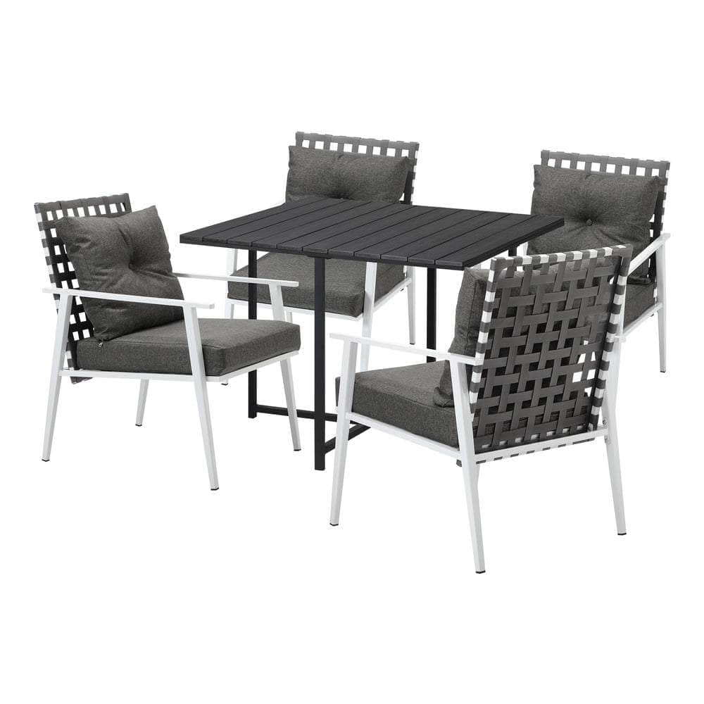 5PCS Outdoor Dining Set and Rattan Chairs(Black Table)