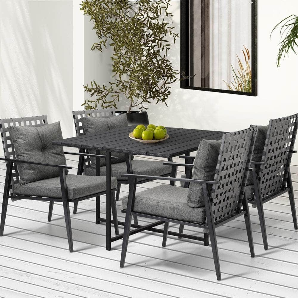 5PCS Outdoor Dining Set and Rattan Chairs(Black Table)