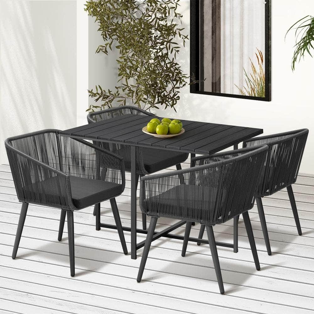 5PCS Outdoor Dining Set Black Table Lounge Chairs