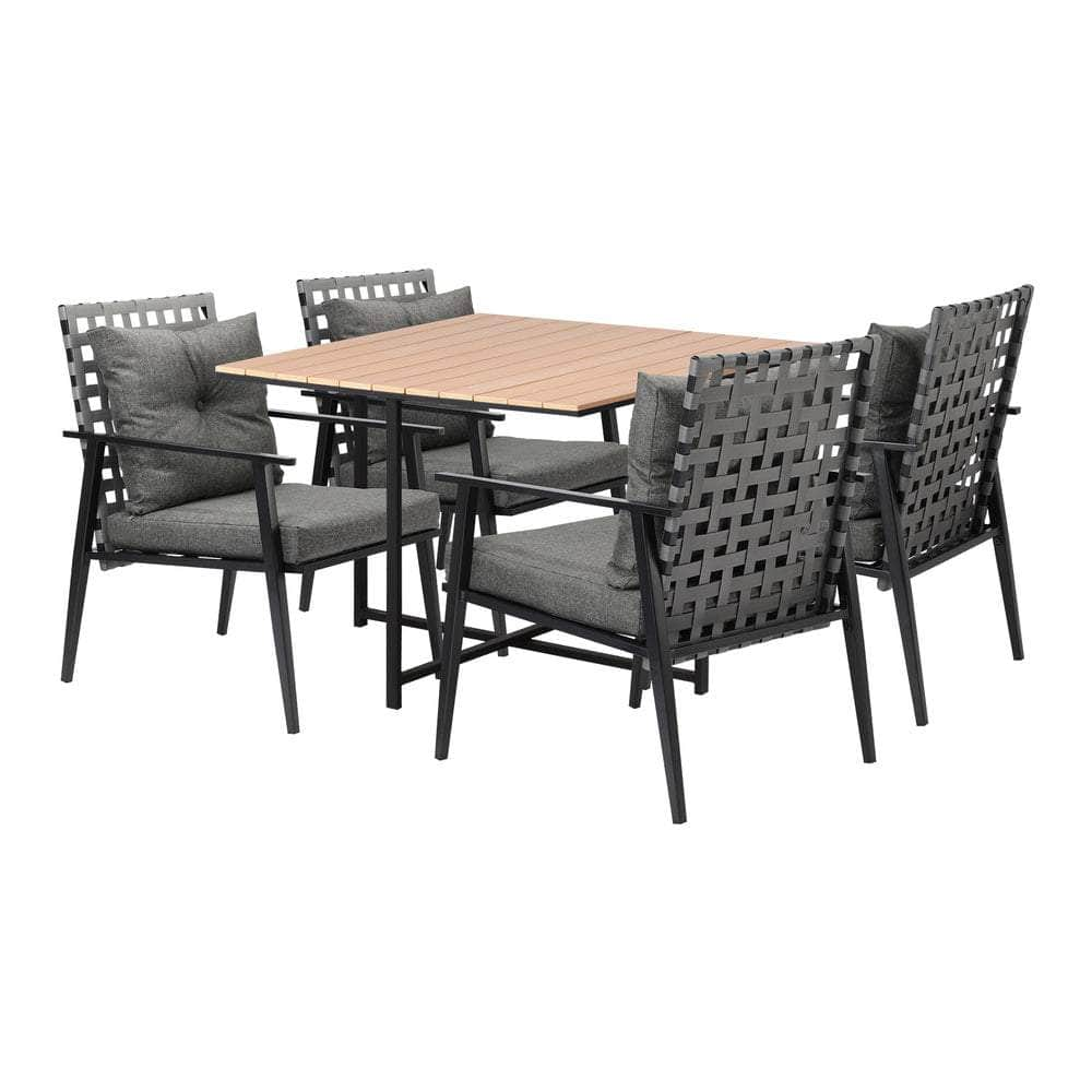 5PCS Outdoor Dining Set Wood-plastic Table and Rattan Chairs