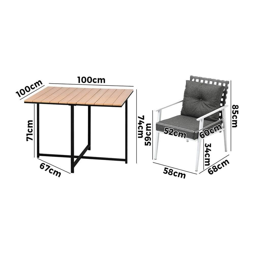 5PCS Outdoor Dining Set Wood-plastic Table and Rattan Chairs