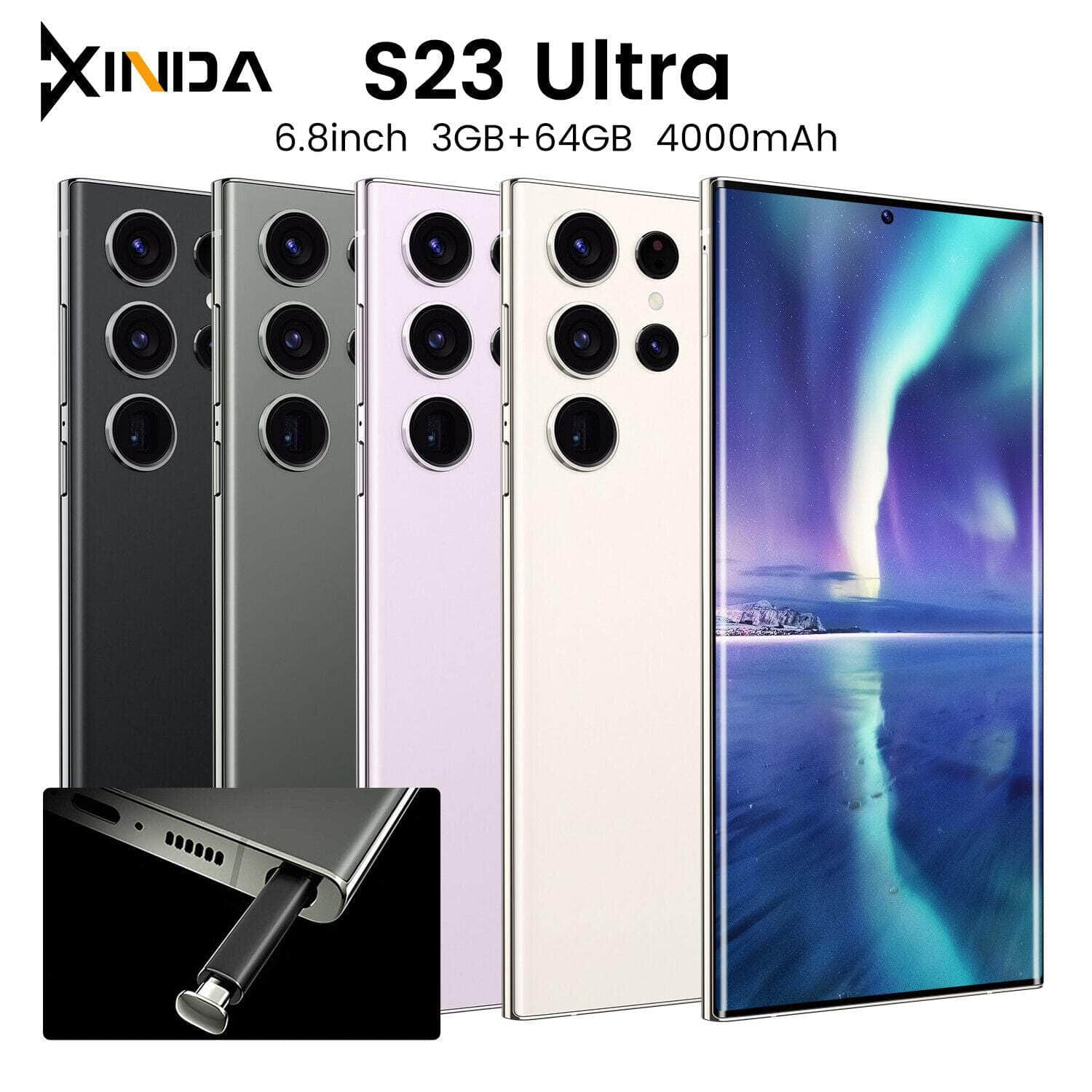 6.8"HD LTE Smartphone XINDA S23+Ultra 3GB+64GB 4000Mah Built-In Pen 4G Android