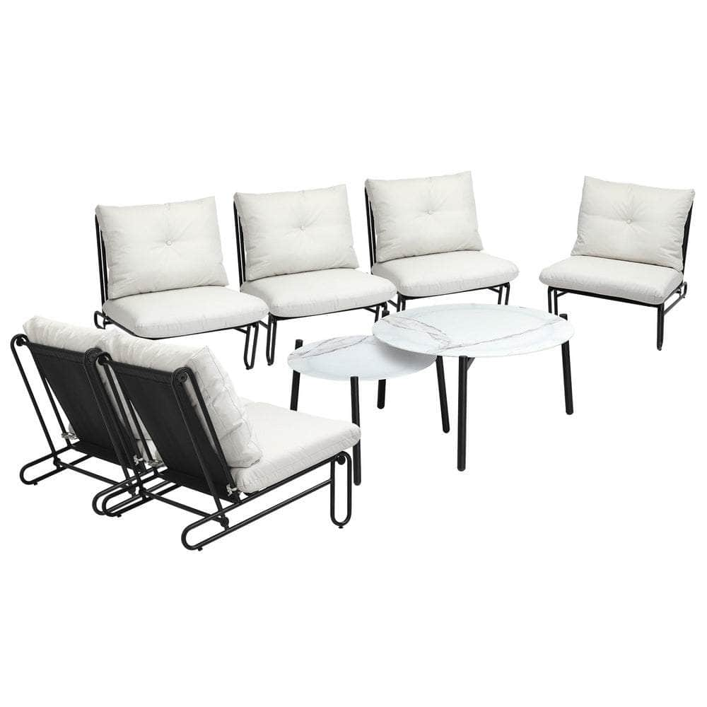 6/8PCS Outdoor Sofa Set 2-in-1 Coffee Table with Chairs