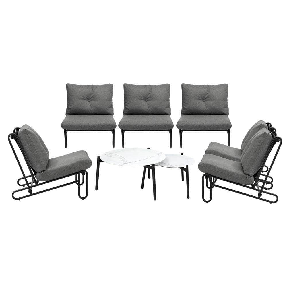 6/8PCS Outdoor Sofa Set 2-in-1 Coffee Table with Chairs