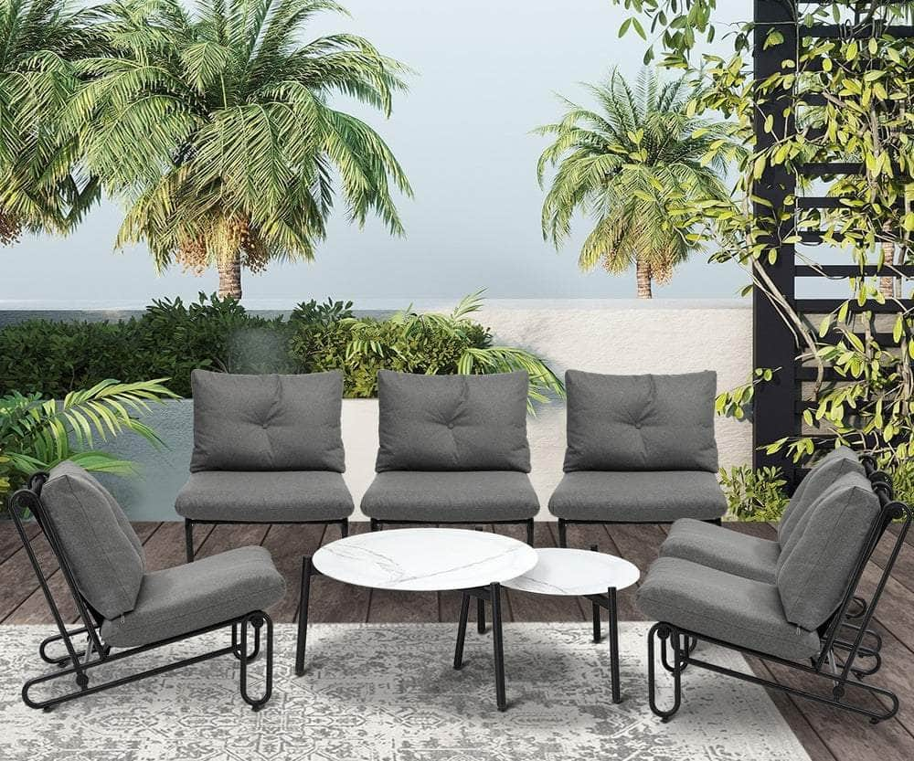 6/8PCS Outdoor Sofa Set 2-in-1 Coffee Table with Chairs