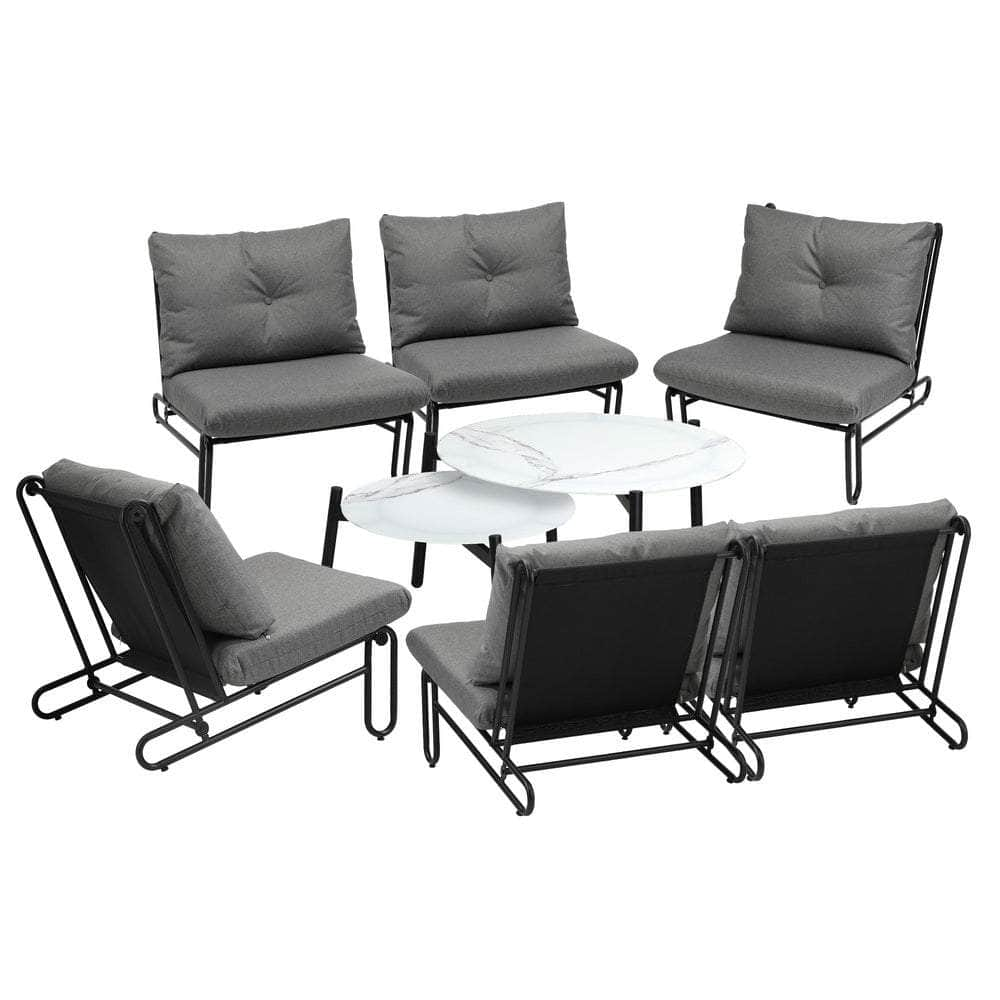 6/8PCS Outdoor Sofa Set 2-in-1 Coffee Table with Chairs