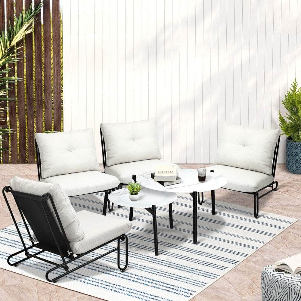 6/8PCS Outdoor Sofa Set 2-in-1 Coffee Table with Chairs