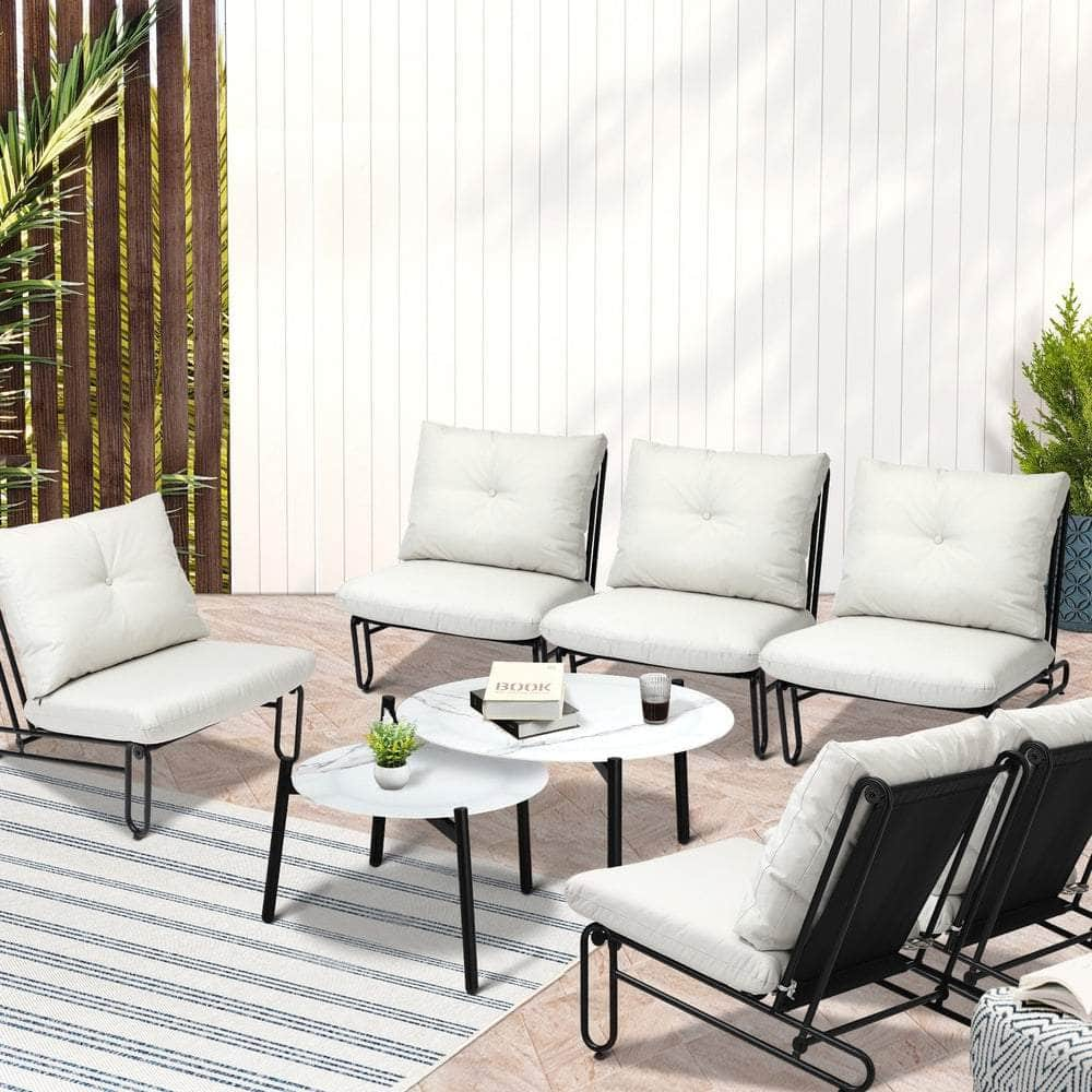 6/8PCS Outdoor Sofa Set 2-in-1 Coffee Table with Chairs