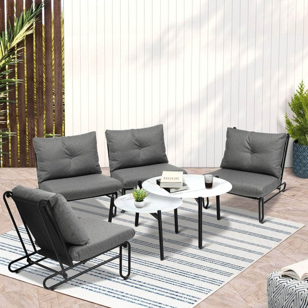 6/8PCS Outdoor Sofa Set 2-in-1 Coffee Table with Chairs