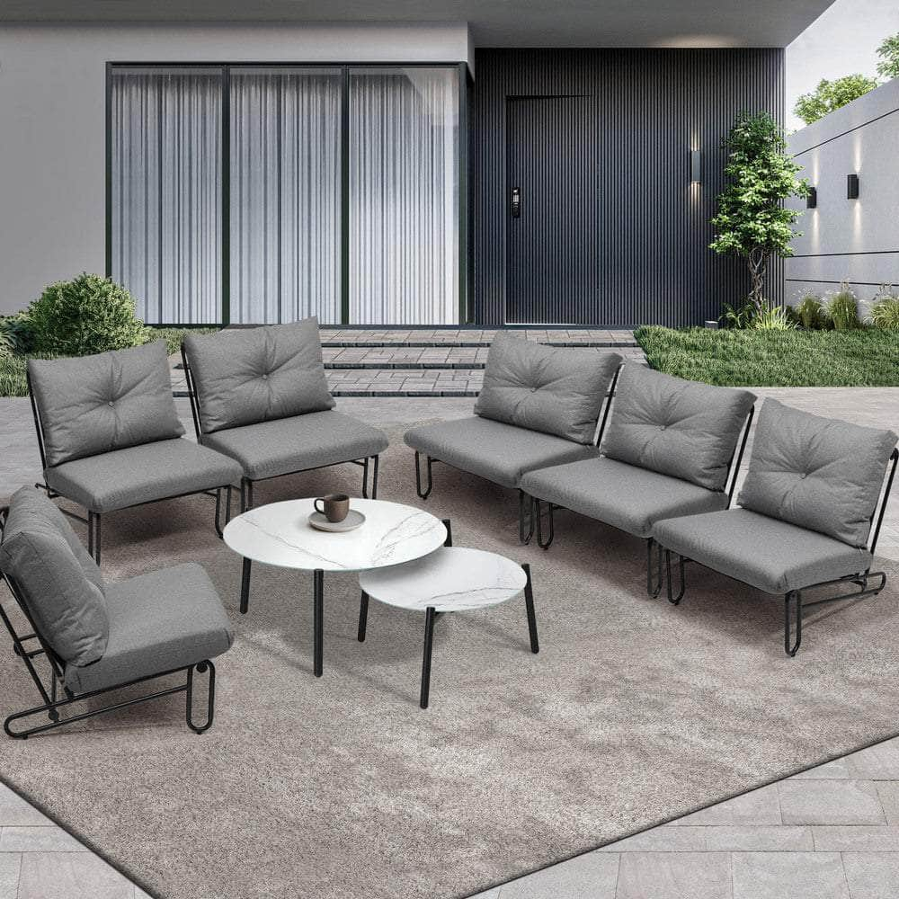 6/8PCS Outdoor Sofa Set 2-in-1 Coffee Table with Chairs