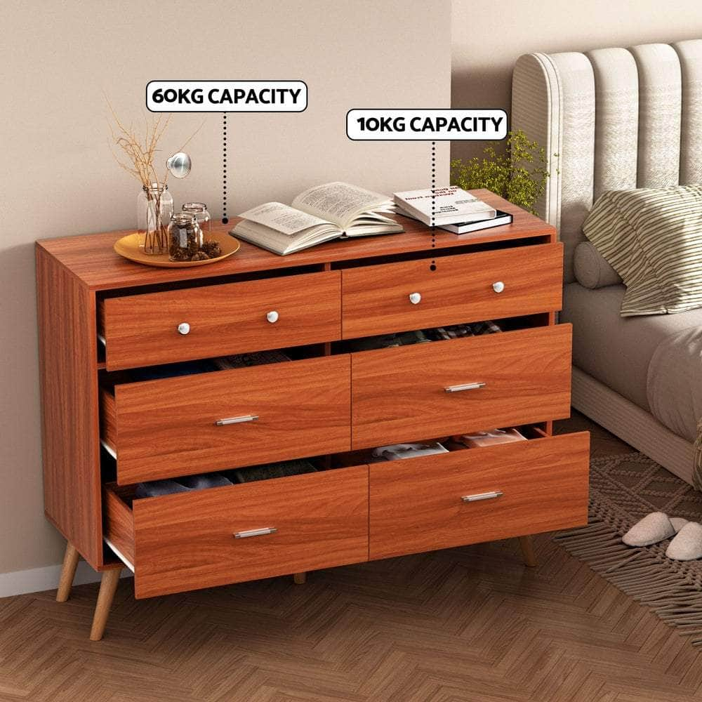 6 Chest of Drawers Storage Cabinet Walnut