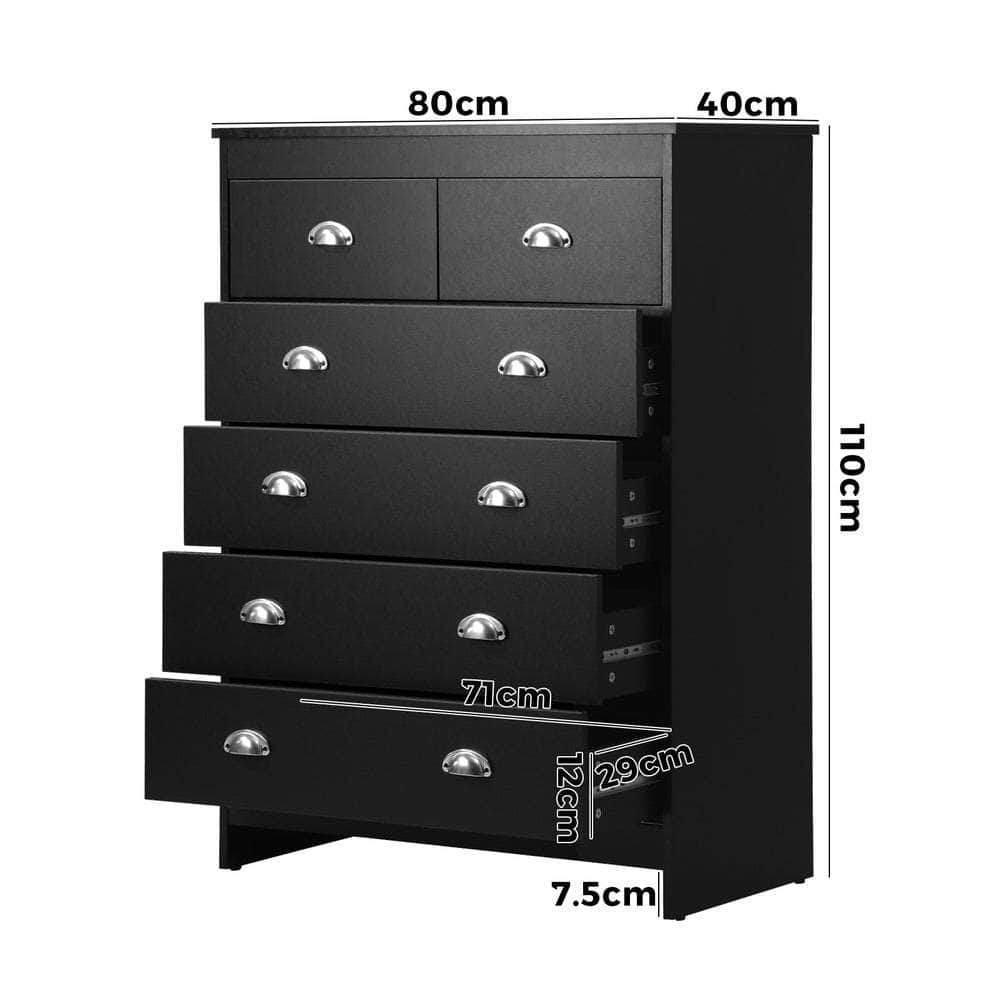 6 Chest of Drawers Tallboy Dresser Black