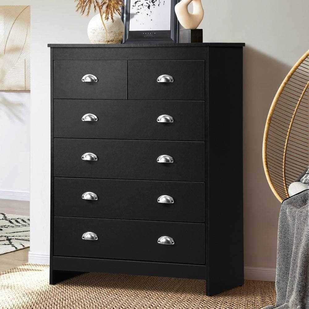 6 Chest of Drawers Tallboy Dresser Black