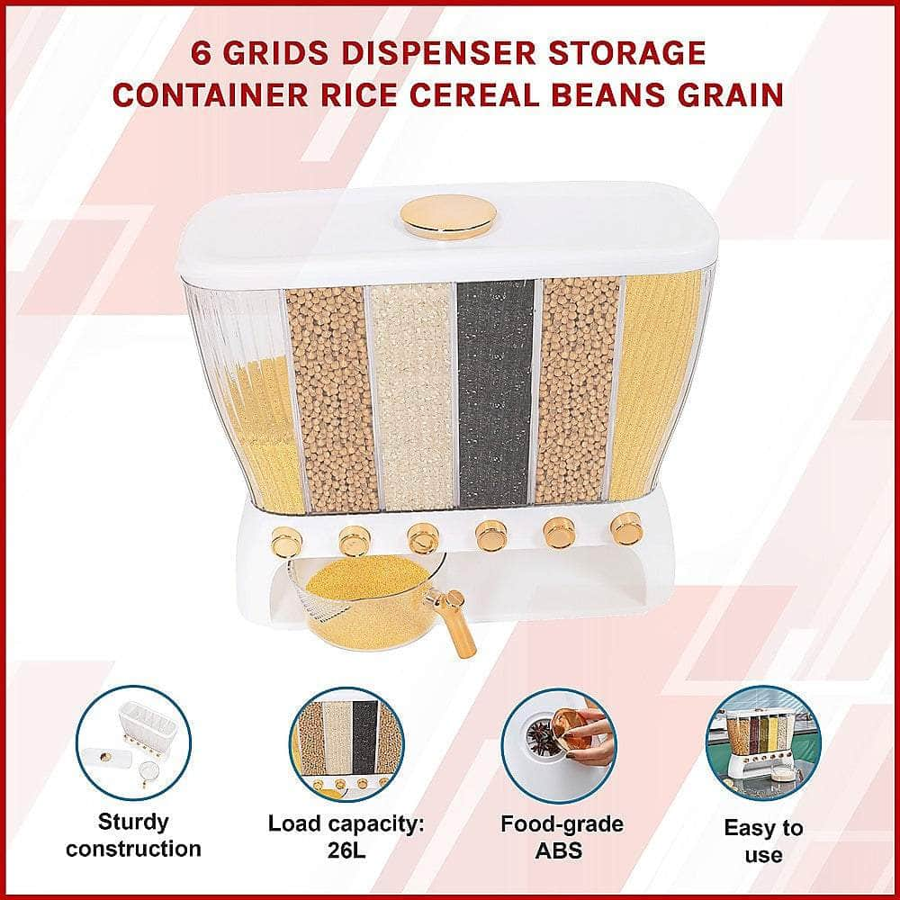 6 Grids Dispenser Storage Container Rice Cereal Beans Grain