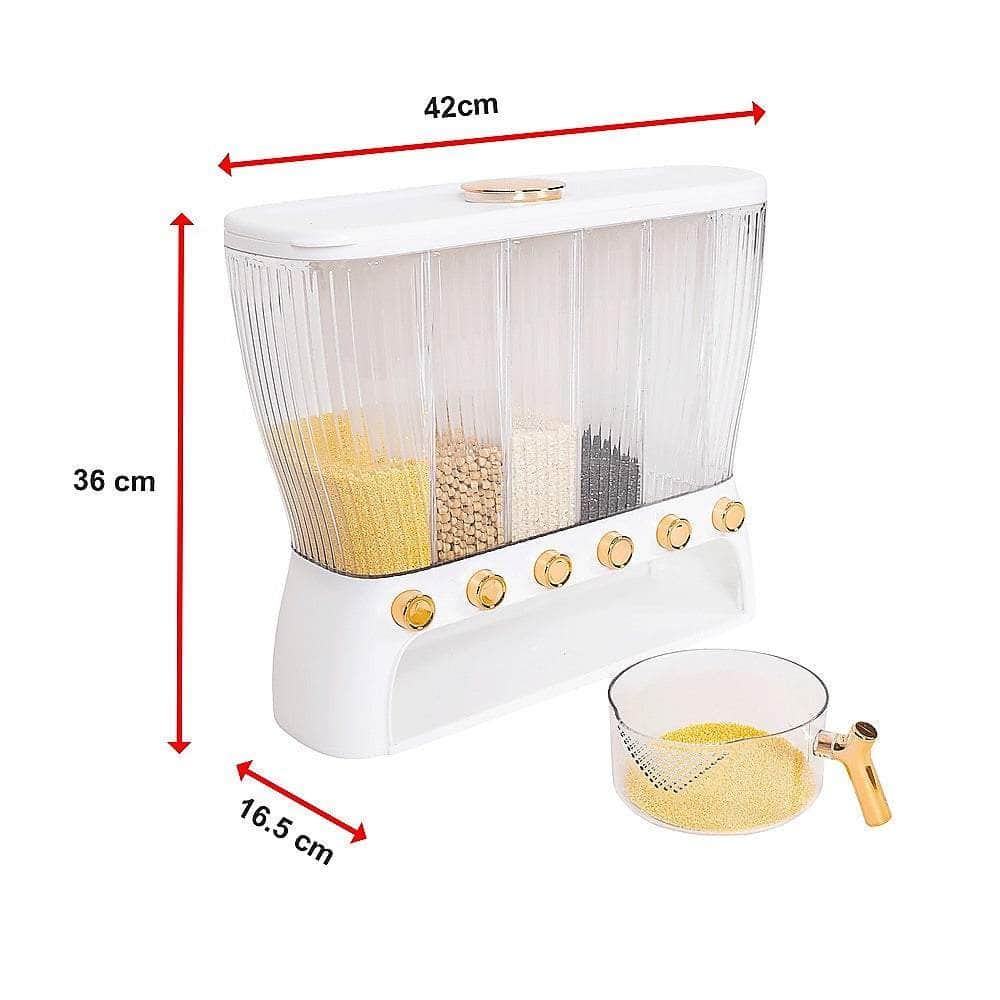 6 Grids Dispenser Storage Container Rice Cereal Beans Grain