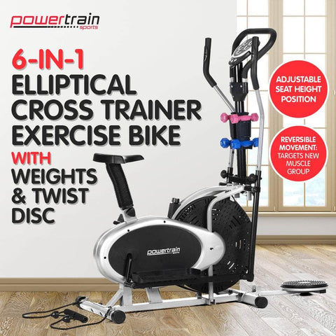 6-in-1 Elliptical Cross Trainer Bike with Weights and Twist Disc