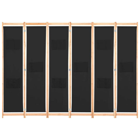 6-Panel Room Divider Black Fabric