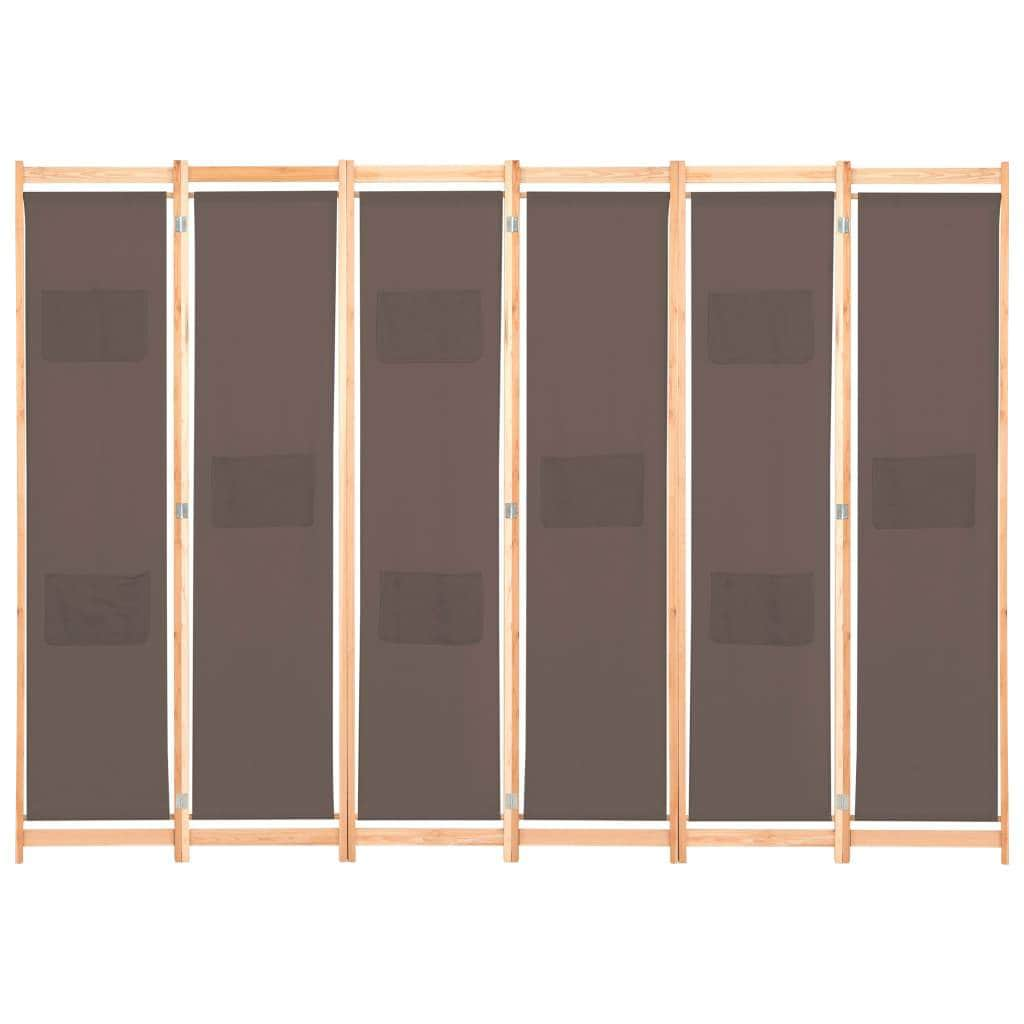 6-Panel Room Divider Brown Fabric