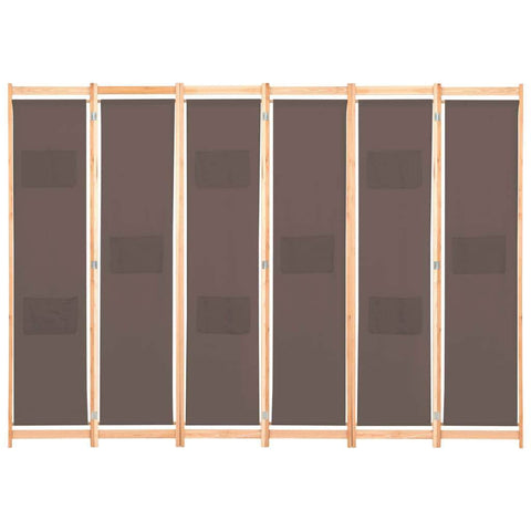 6-Panel Room Divider Brown Fabric