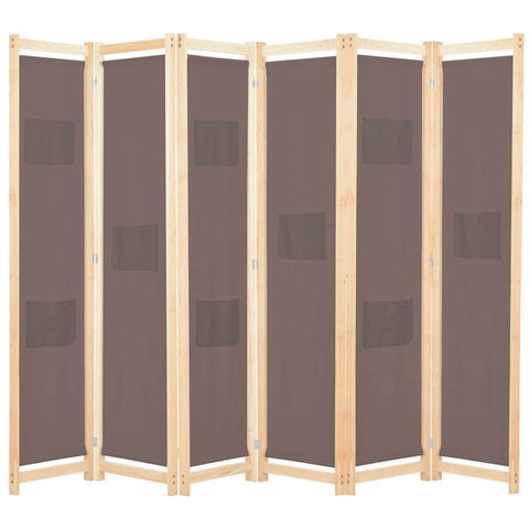 6-Panel Room Divider Brown Fabric