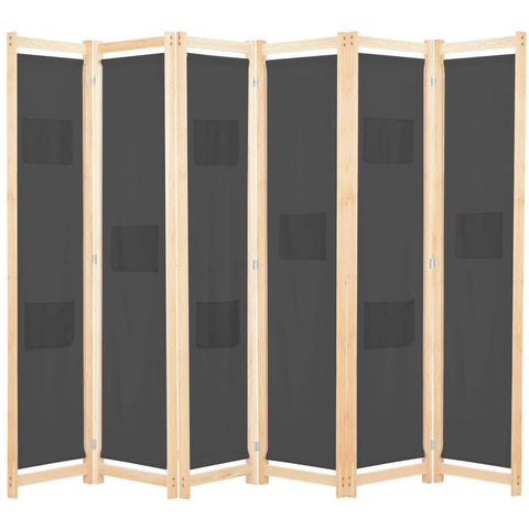 6-Panel Room Divider Grey Fabric