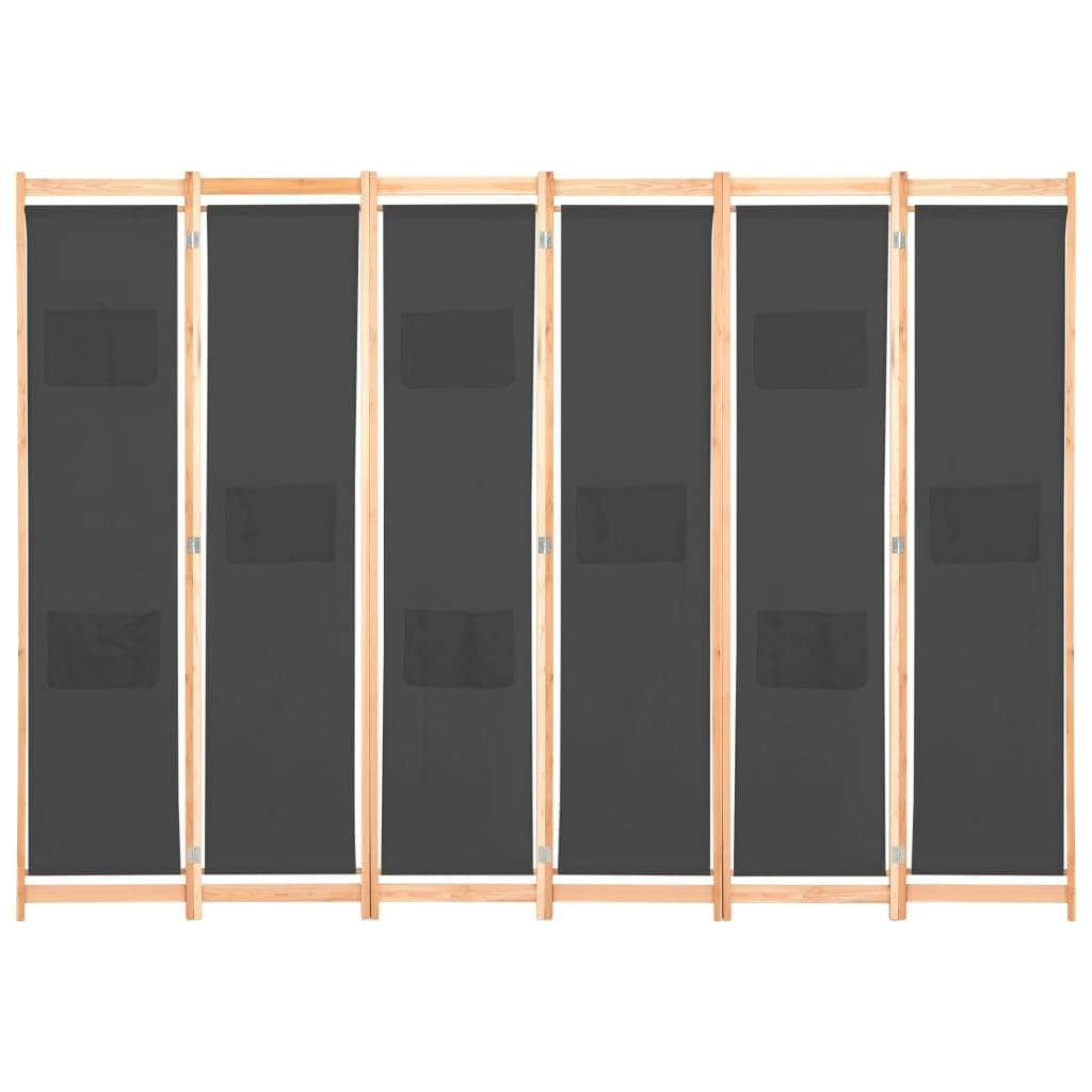 6-Panel Room Divider Grey Fabric