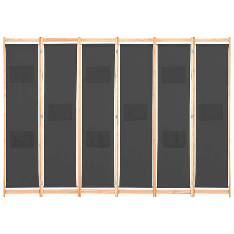 6-Panel Room Divider Grey Fabric