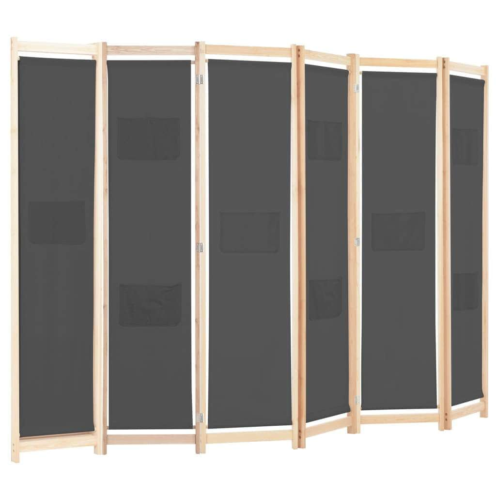 6-Panel Room Divider Grey Fabric